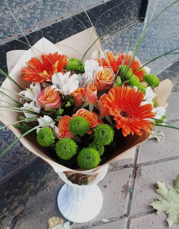 Букет цветов из: Герберы, Хризантемы, Альстромерии и Розы в Ягунино