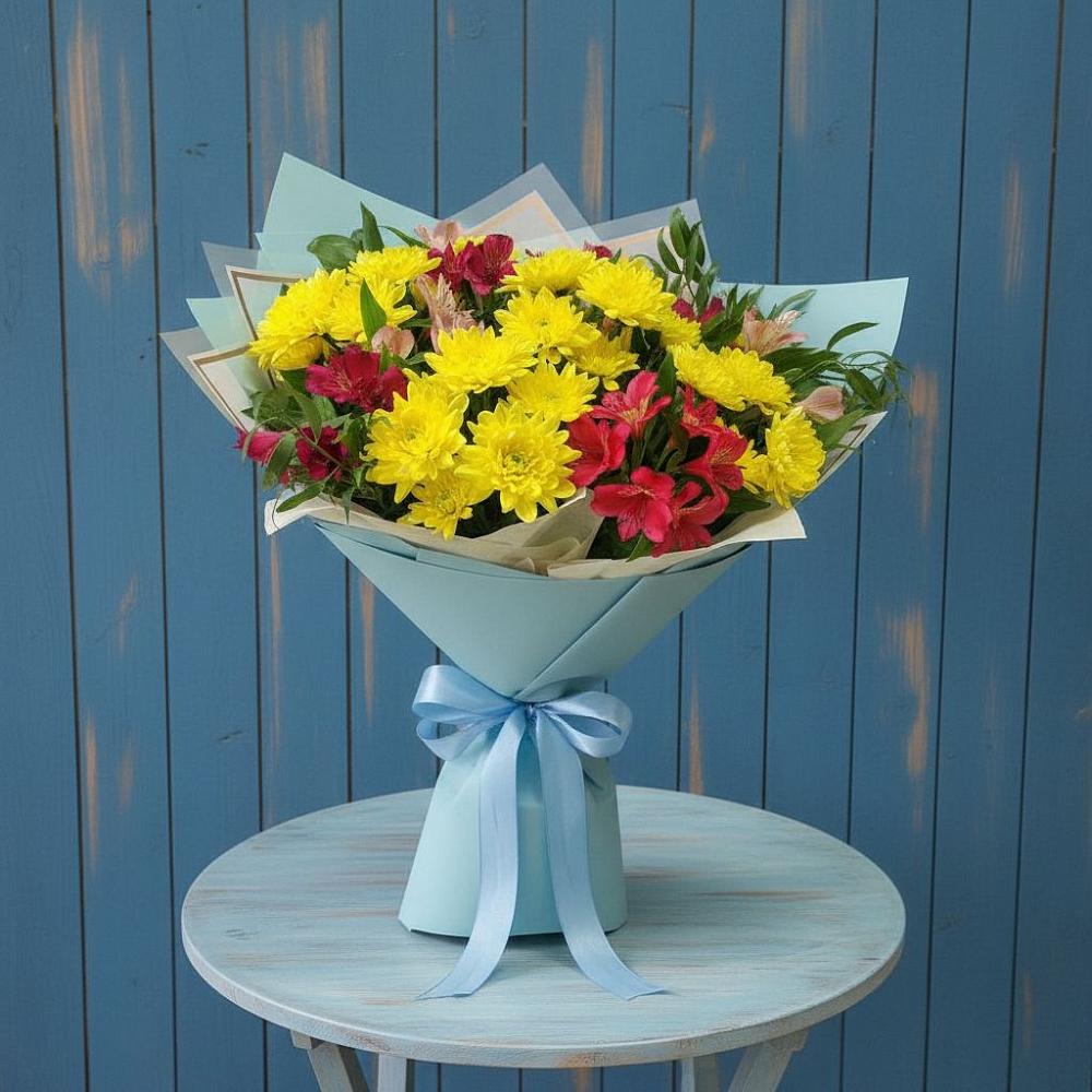 Букет цветов из: Альстромерии и Хризантемы в Ягунино