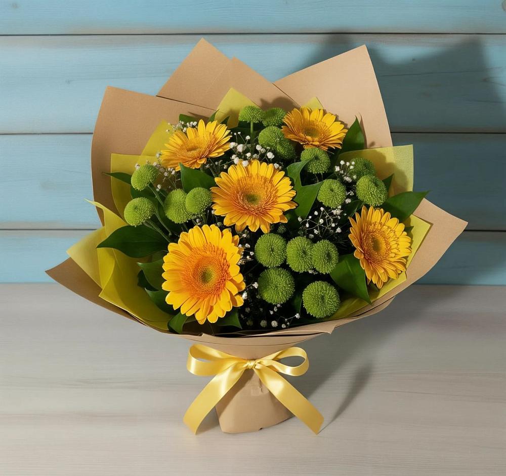 Букет цветов из: Герберы и Хризантемы в Ягунино