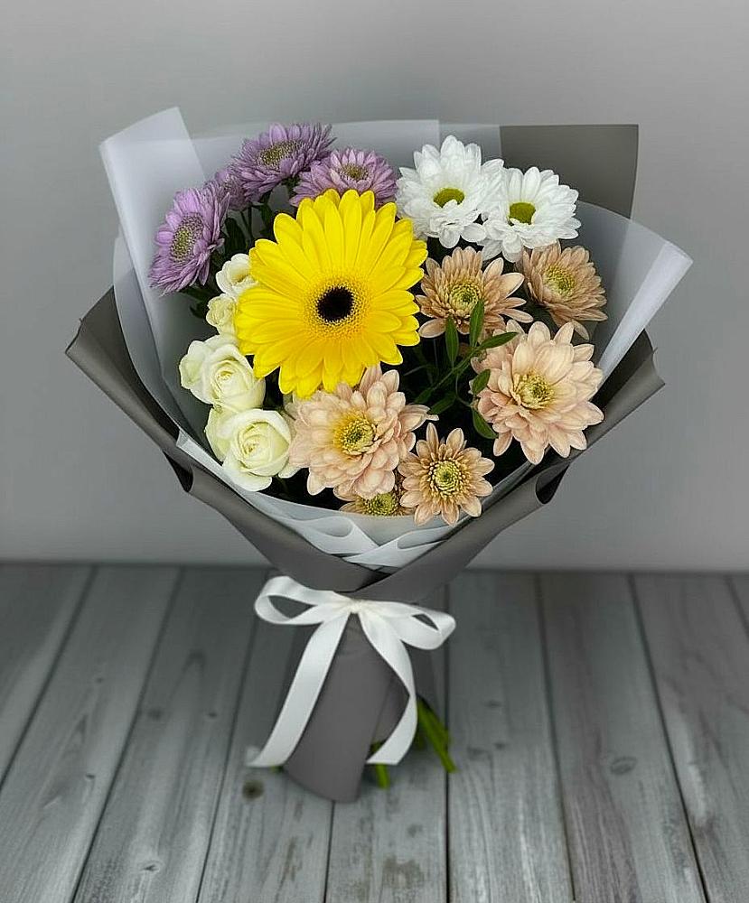 Букет цветов из: Розы, Герберы и Хризантемы в Ягунино