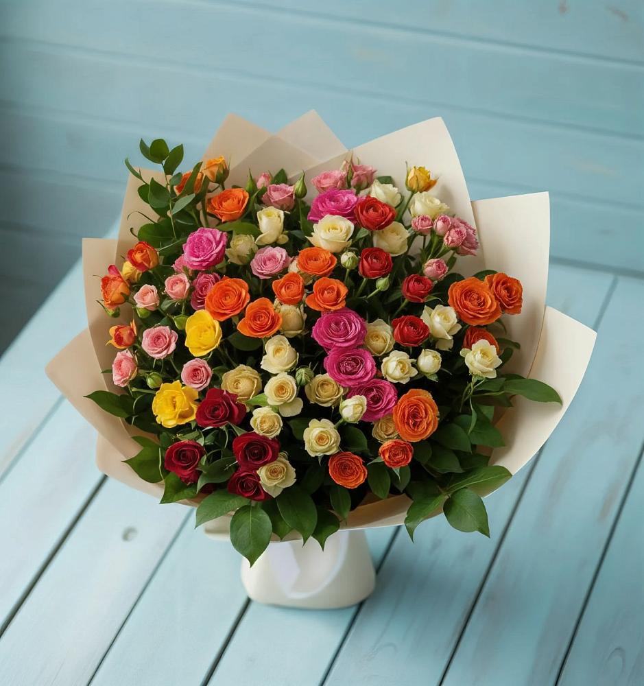 Букет Микс из разноцветных кустовых роз в Ягунино