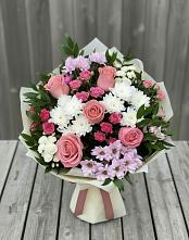 Букет цветов из:  Альстромерии, Гвоздики, Розы и Хризантемы в Ягунино