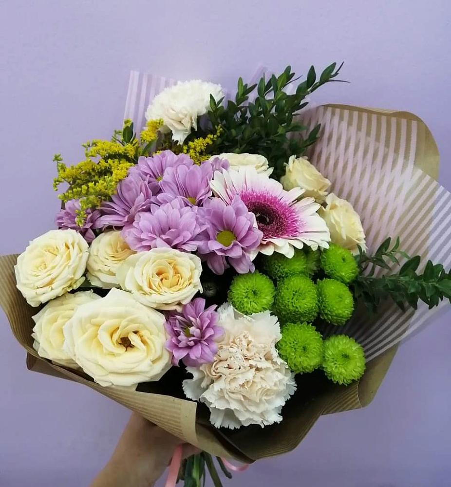 Букет цветов из: Хризантемы, Розы, Гвоздики и Герберы в Ягунино