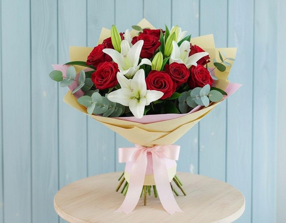 Букет цветов из: Лилии и Розы в Ягунино